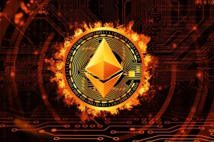 ai generated etherum coin photo on fire